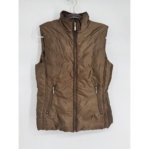 New Directions Weekend Brown Chevron Quilted Puffer Vest Womens Sz M Zip Up